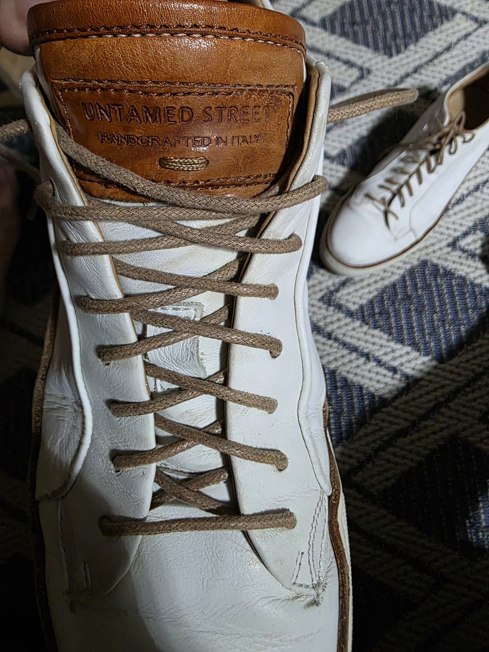 Men's White & Brown Leather High-Top Sneakers Untamed Street Made In Italy